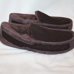 NIB‎ MEN'S UGG ASCOT Wool Suede Shearling Slippers STOUT BROWN